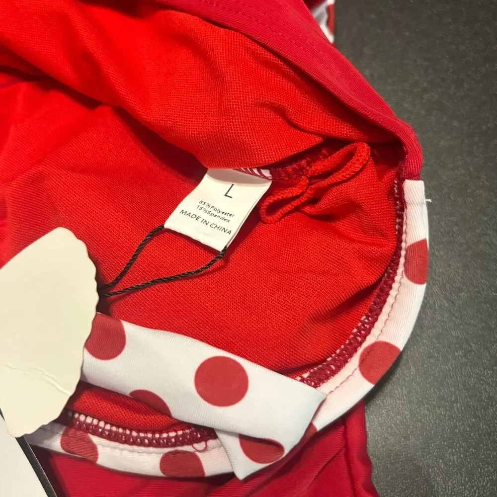Retro Stage Red Polka Dot Swimdress One Piece Swimsuit Pin Up Rockabilly L NWT